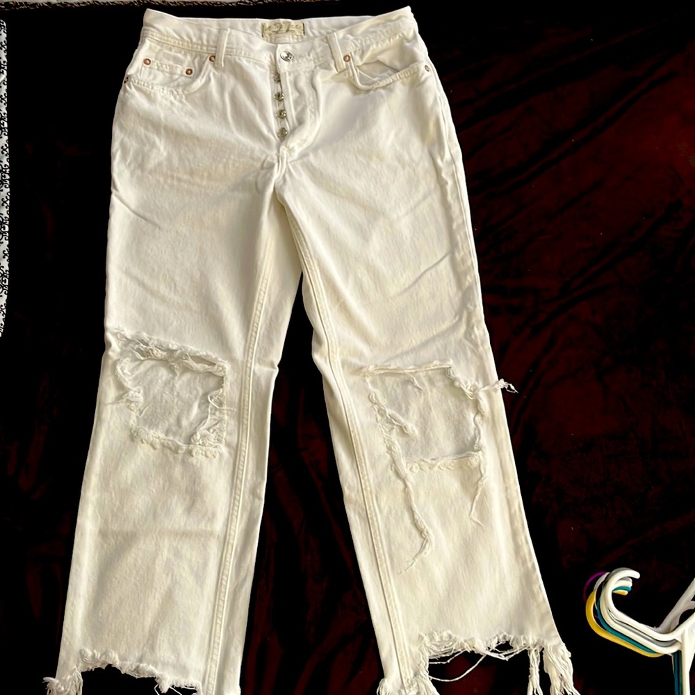 Free people “We the Free” white trouser style button up capris